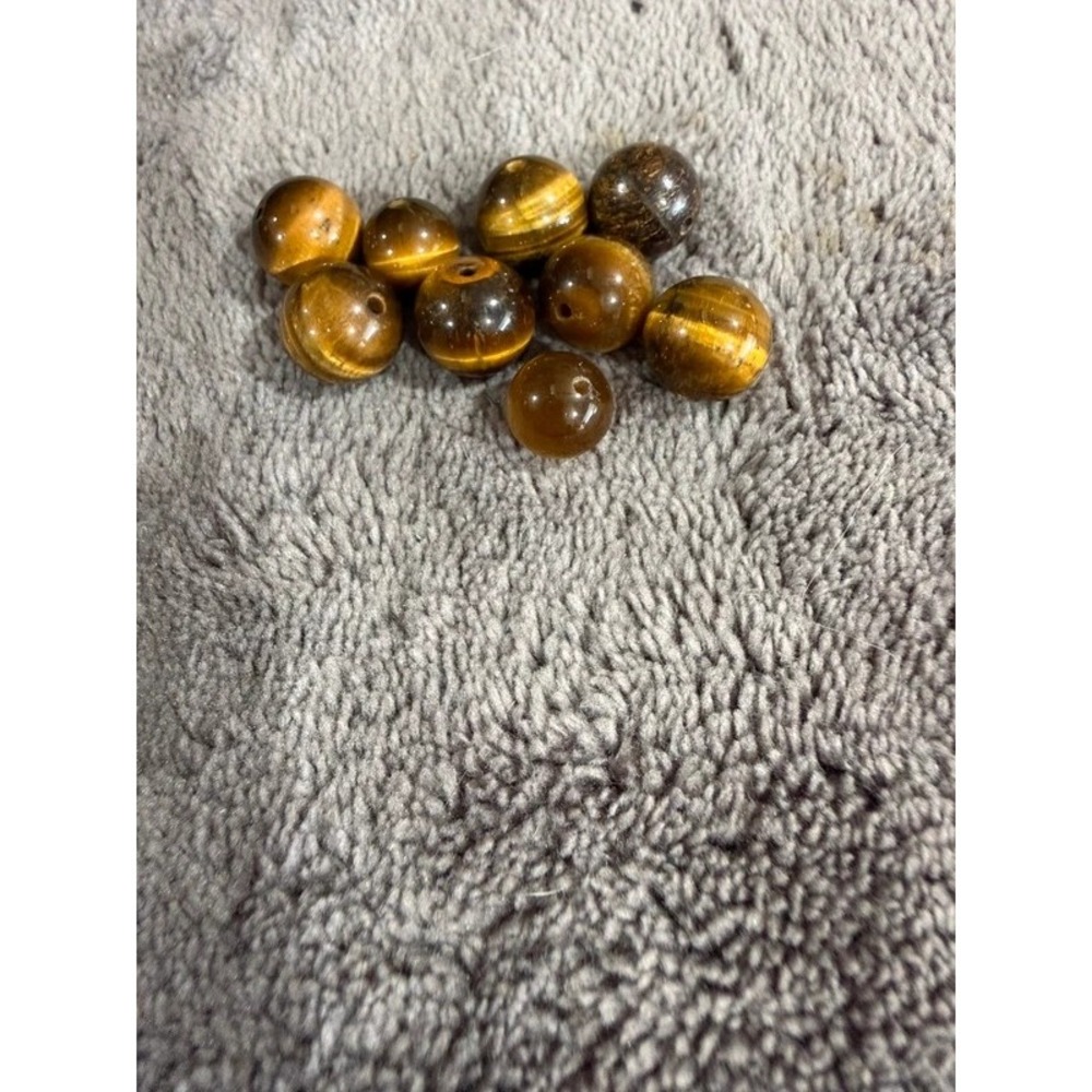 Natural Gold Tiger Eye Spherical Gemstone Loose Beads Container 9 Piece Lot